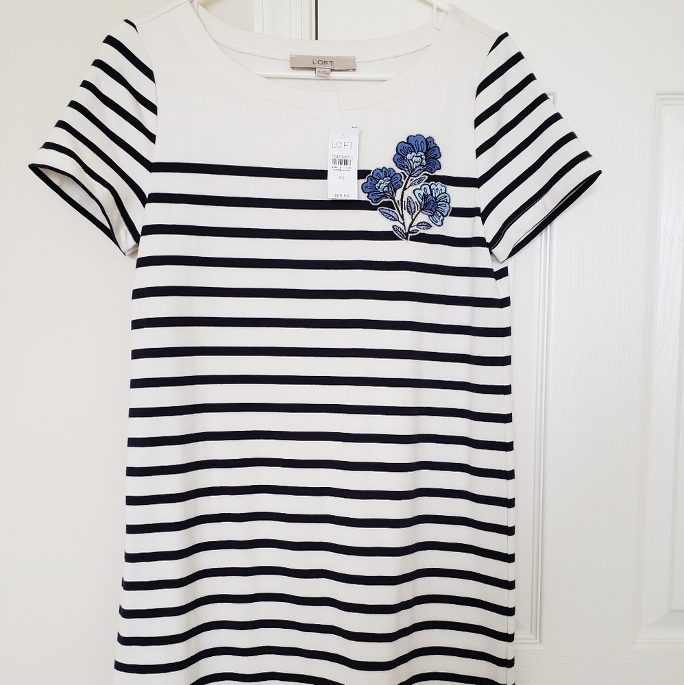 Loft flower embroidery stripes dress - New